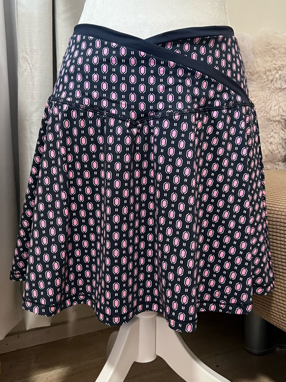 Women’s Black and Pink Printed Flared Skort